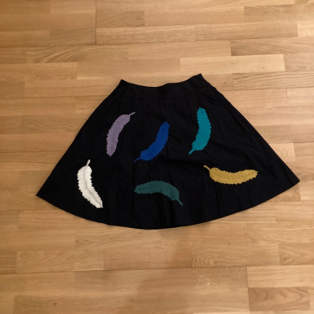 Anthropologie Girls From Savoy Navy Embroidered Feather Skirt - Picture 2 of 3